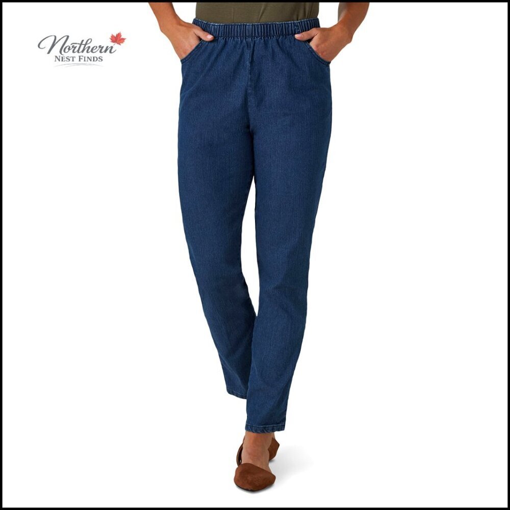 Plus Size Pull-On Cotton Pants with Elastic Waist, Straight Leg